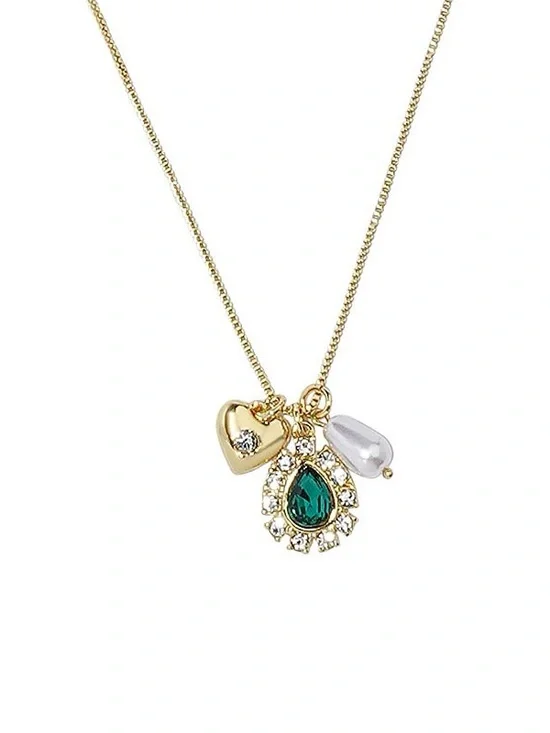 LC Lauren Conrad Gold Necklace with Emerald Teardrop, Pearl and Heart Charms - Picture 1 of 3